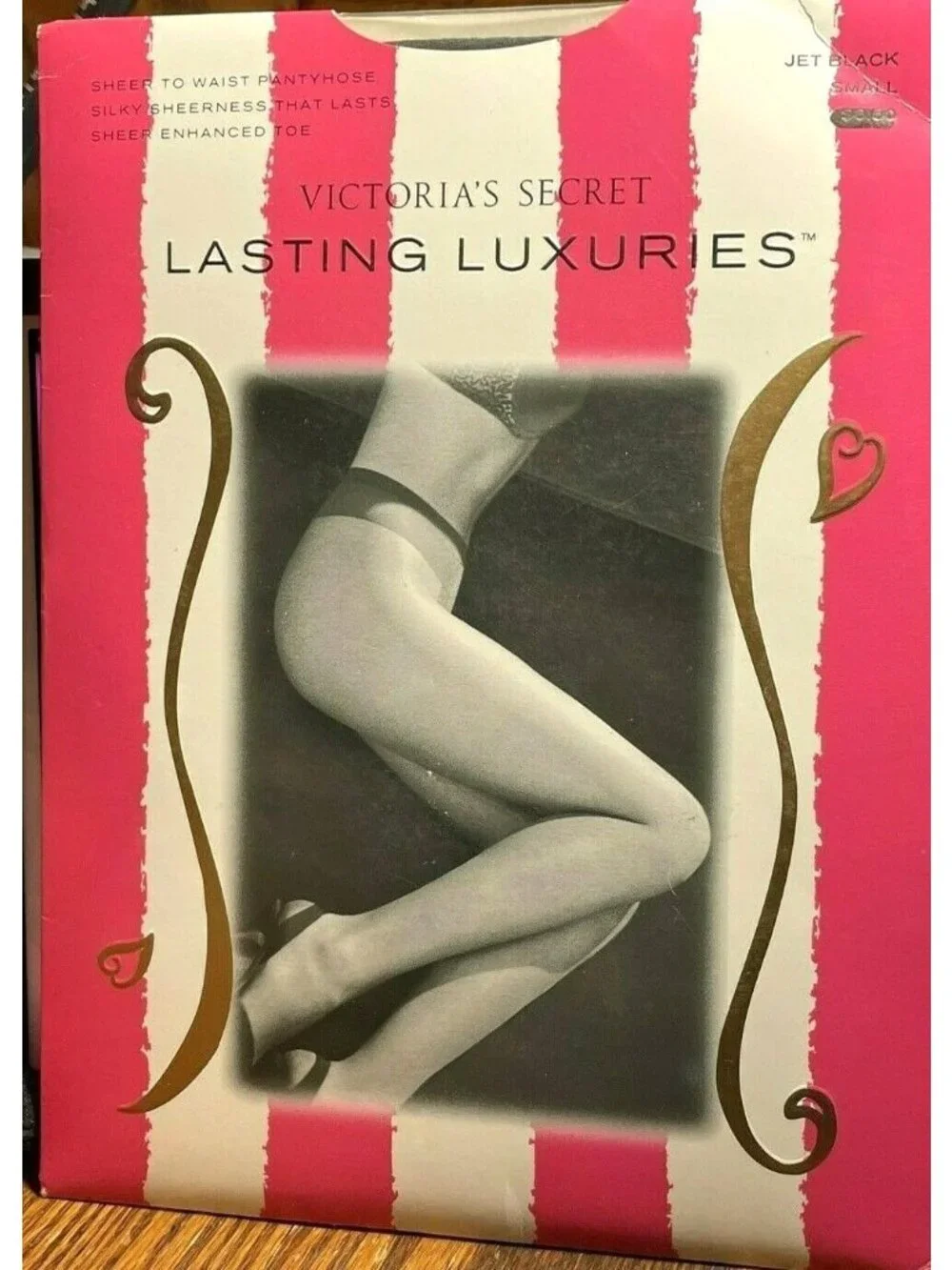 VTG Victoria's Secret Lasting Luxuries Sheer to Waist Pantyhose Jet Black Small